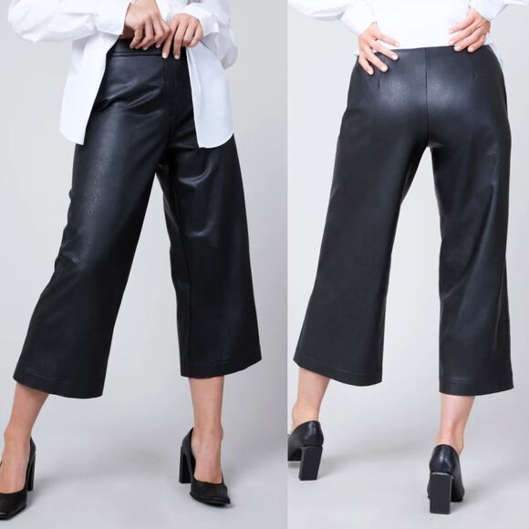 Spanx Leather-Like Culottes Pull On High Rise Pants Black XL - Picture 1 of 8
